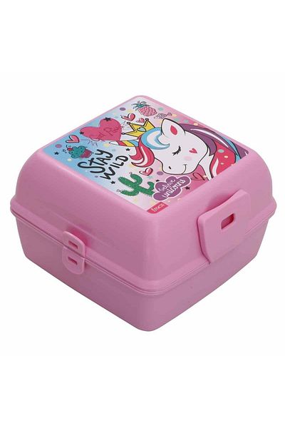 DODOMAR Unicorn Themed Lunch Box – Pink with Multi-Eye Fork and Spoon