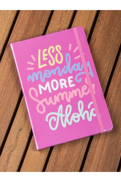 MUKKO HOME "Less Monday، More Summer" دفتر ملاحظات مرن مخطط سميك - 80 ورقة