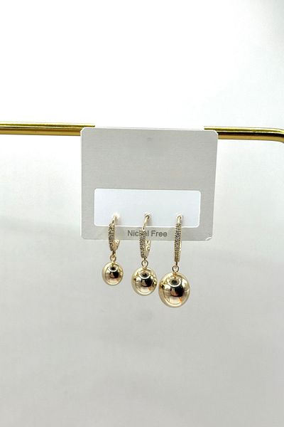 DEMOKAN Women's Earrings Imported Special Series 3-Piece Zircon Stone Hoop Hanging Heel Model Tarnish-Free Earrings