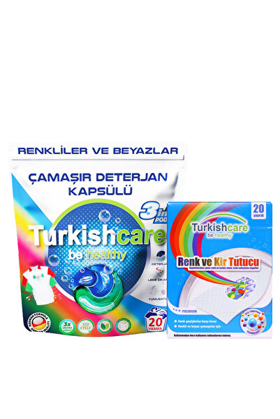 Turkishcare Renkli ve Beyazlar İçin Çamaşır Deterjan Kapsülü ve Renk Koruyucu...