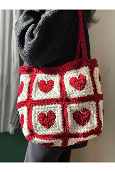 EHF LifeStyle EL ÖRGÜSÜ MOTİF ÇANTA/ KALPLİ ÇANTA/ ÖRGÜ ÇANTA/ BOHEM ÇANTA