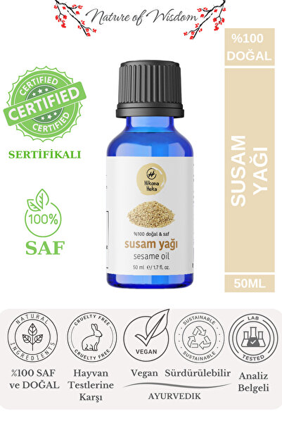 Hikona Heka زيت السمسم 100% نقي وطبيعي معصور على البارد 50 مل (العناية بالبشر...