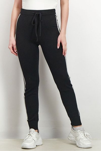 Aqua Women Stretch Knitted Drawstring Pants, Black And White
