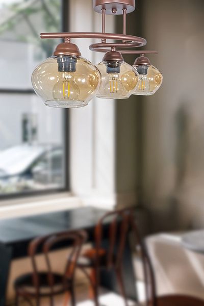 Fer Avize Fuji Modern Decorative Brown Honey Glass Living Room - Kitchen - Bedroom 3-Piece Chandelier