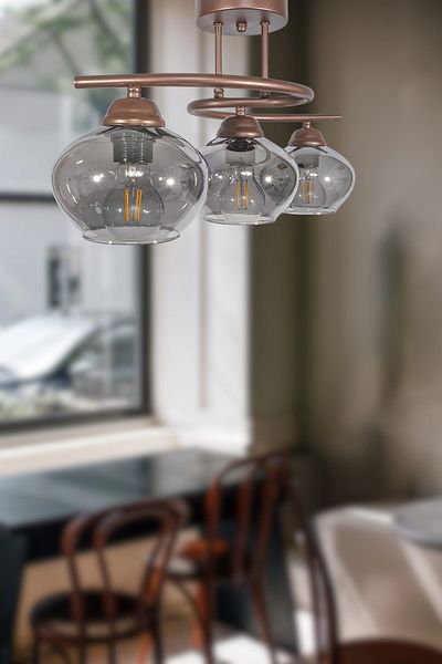 Fer Avize Fuji Modern Decorative Brown Smoked Glass Living Room - Kitchen - Bedroom 3-Piece Chandelier