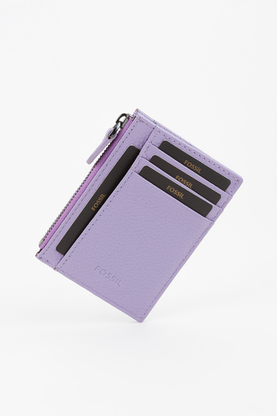 Fossil Boxed Genuine Leather Zipper Detailed Lilac Unisex Hand Portfolio Card Holder Wallet