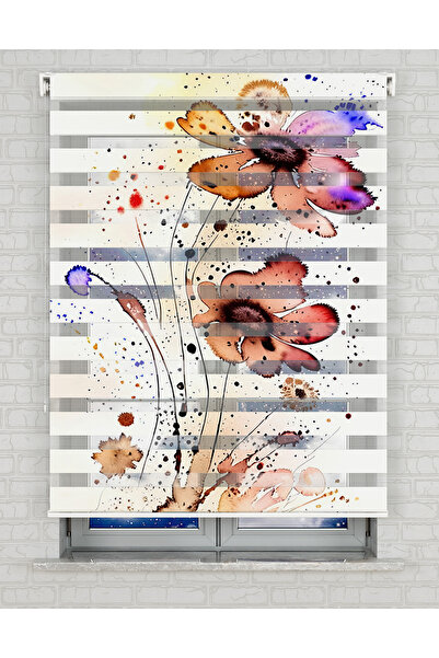 AD Home Suluboya Renkli Çiçekler Baskılı Zebra Perde - Gece Gündüz - Salon Pe...