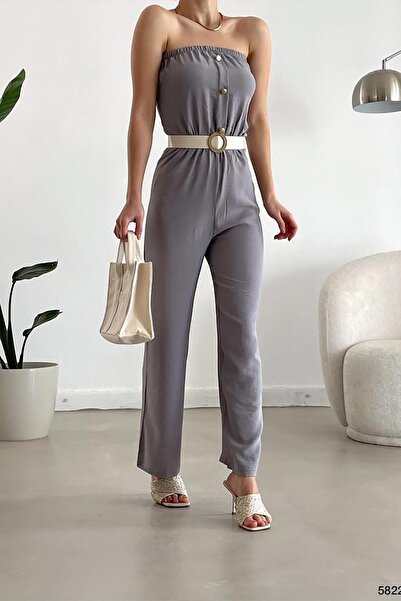 Deafox Gray Strapless Jumpsuit with Aerobin Fabric Belt