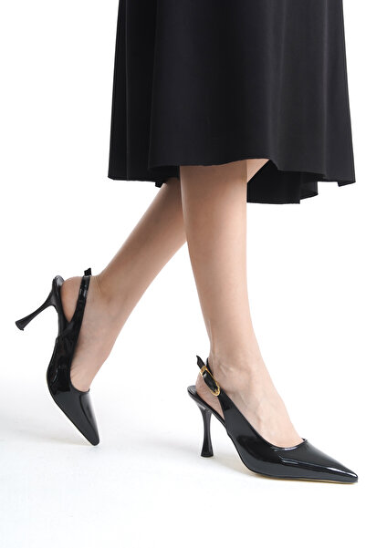 Redoxy Women's Ankle Strap Wide Metal Buckle Detailed Patent Leather Stiletto