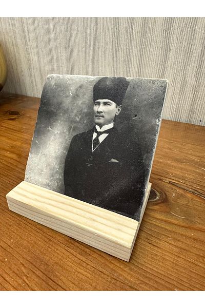 woodhomeworks Decor de masă cu piatră imprimată Ataturk 10x10cm - Pictură - Decor