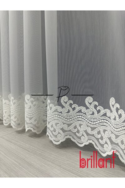 Brillant Tomar Desen Etek İşlemeli Tül Perde , 1 e 3 Sık Pile , Ütü İstemez