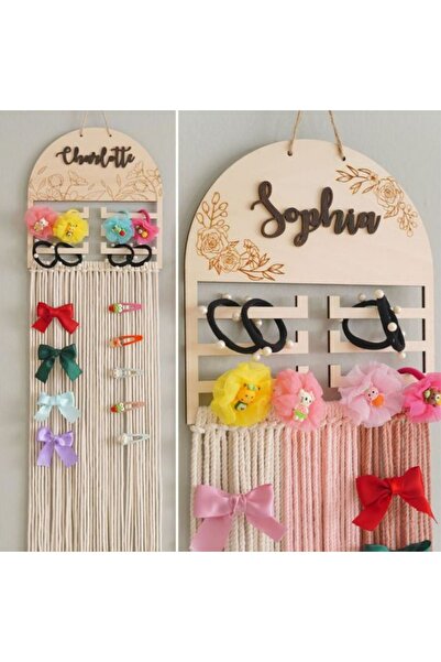 AllFayLazer Kız Çocuk İp Süslemeli İsme Özel Toka Standı Bebek Çocuk Oda Duva...
