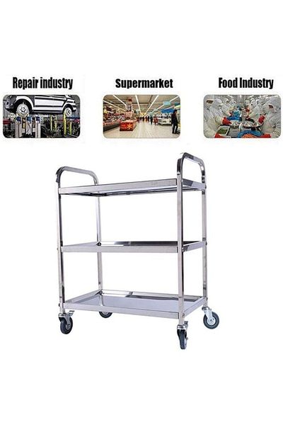 Cady One 3-layer stainless steel food serving cart, silver color
