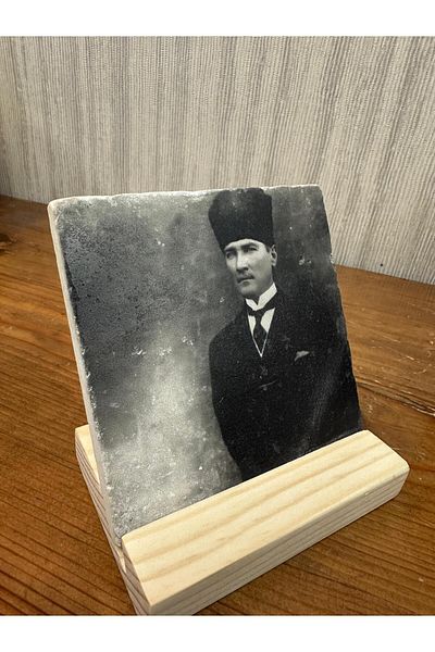 woodhomeworks Decor de masă cu piatră imprimată Ataturk 10x10cm - Pictură - Decor