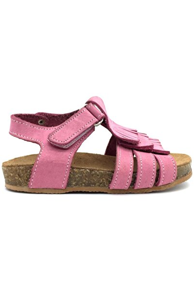 Nubebe صندل جلدي بنعل فلين مزين بشراشيب باللون الوردي