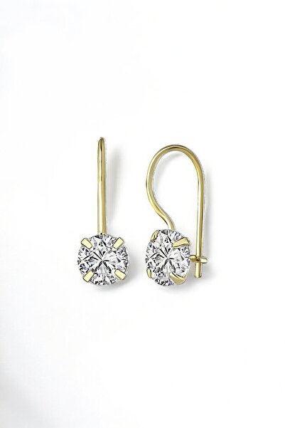 jelux silver Gümüş 925 Ayar Rodyumlu 6 Mm Premium Star Kesim Zirkon Taşlı Mengeçli Gold Küpe