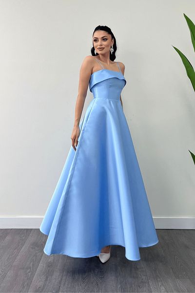 giyimmasalı Rochie de seara cu bretele din tafta din satin - BEBE BLUE