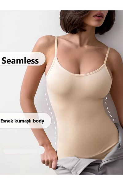 MİSTİRİK Body cu bretele subtiri din frânghie tricotată flexibilă și moale, model Sevrina, culoarea pielii