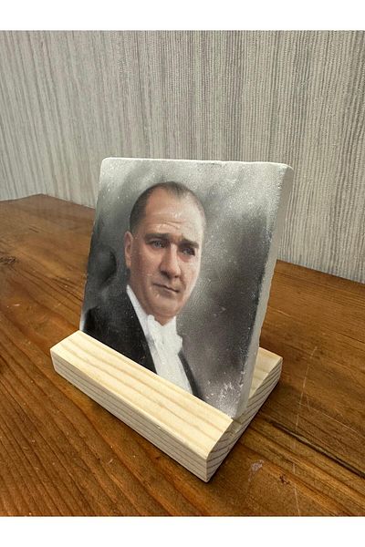 woodhomeworks Decor de masă cu piatră imprimată Ataturk 10x10cm - Pictură - Decor