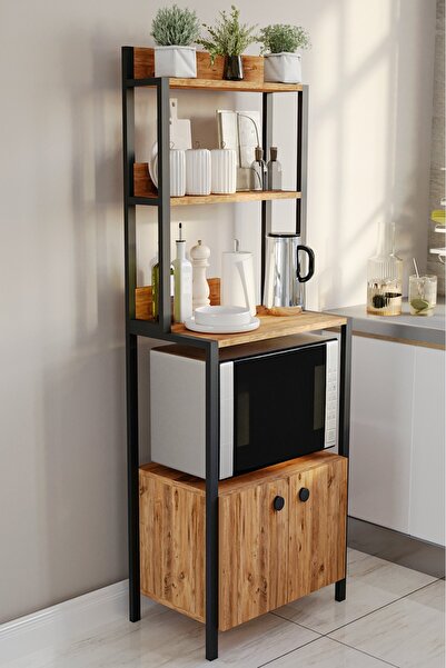 EVA İTHALAT Çok Amaçlı Dolap Mutfak Bangosu Mikrodalga Fırın Mini Fırın Dolabı 2 Kapaklı Dolap Kahve Köşesi