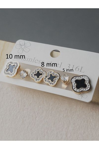 Siya Silver 316l Anti-tarnish Steel - Model 3 Pairs Clover Earrings Set