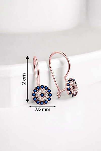 jelux silver Gümüş 925 Ayar 7 Mm Mengeçli Safir Taşlı Çocuk Nazar Rose Küpe