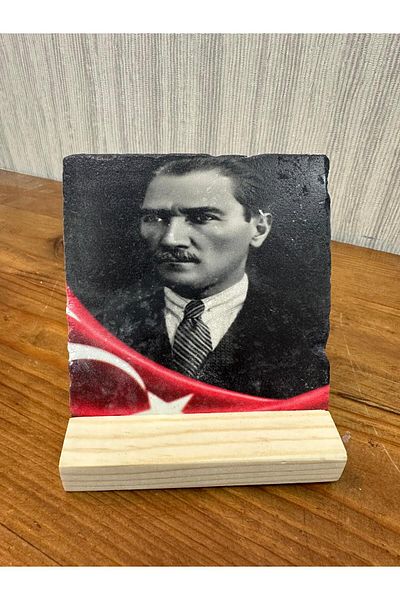 woodhomeworks Decor de masă cu piatră imprimată Ataturk 10x10cm - Pictură - Decor