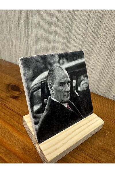 woodhomeworks Decor de masă cu piatră imprimată Ataturk 10x10cm - Pictură - Decor