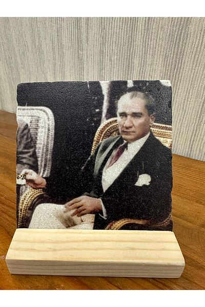 woodhomeworks Decor de masă cu piatră imprimată Ataturk 10x10cm - Pictură - Decor