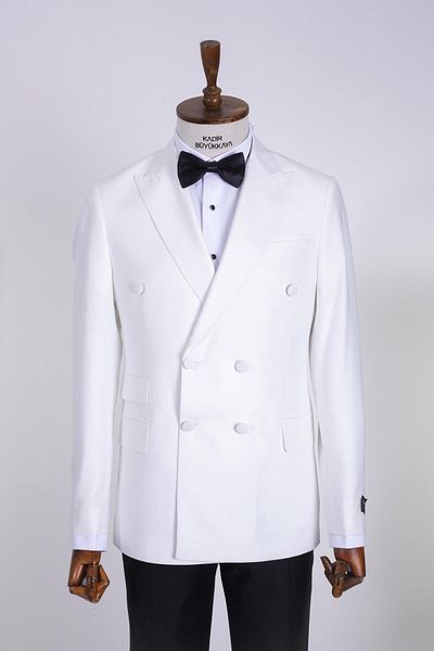 Kadir Büyükkaya White Double Breasted Tuxedo Men's Suit - Kaw1545S