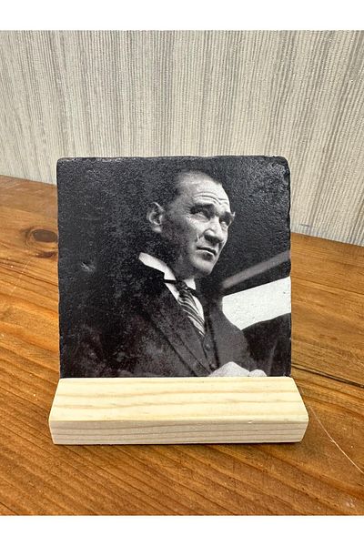 woodhomeworks Decor de masă cu piatră imprimată Ataturk 10x10cm - Pictură - Decor