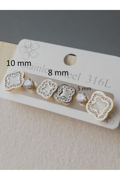 Siya Silver 316L Anti-Tarnish Steel Brand Model 3 Double Clover Earring Set