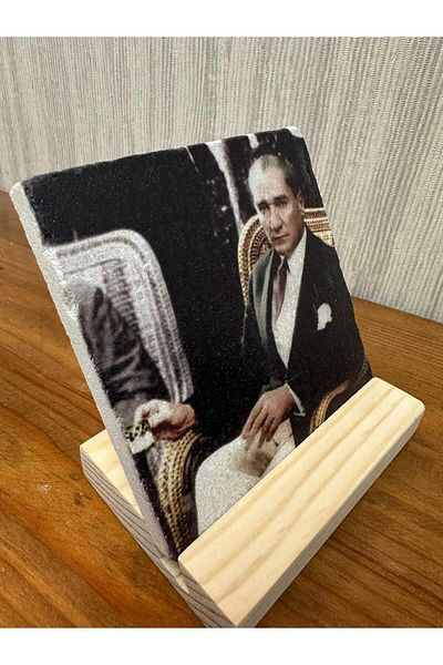 woodhomeworks Decor de masă cu piatră imprimată Ataturk 10x10cm - Pictură - Decor