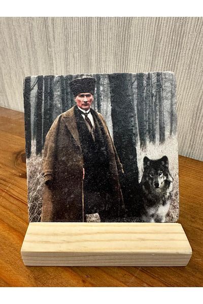 woodhomeworks Decor de masă cu piatră imprimată Ataturk 10x10cm - Pictură - Decor