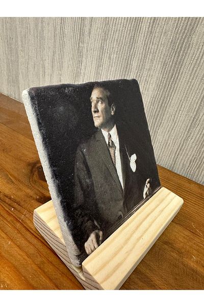 woodhomeworks Decor de masă cu piatră imprimată Ataturk 10x10cm - Pictură - Decor