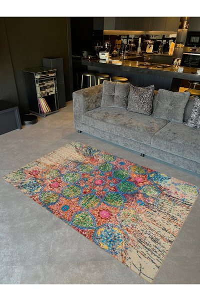 Rugs Modern Halı Ametist Serisi Çok Renkli Çiçek Figürleri Desenli Dokuma Tab...