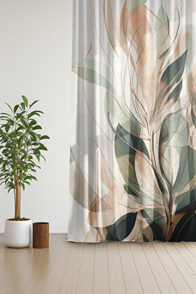 depdekor Dijital Baskılı Desenli Dekoratif Fon Perde ''leaves'' (TEK KANAT - IP AYARLI EKSTRAFOR)