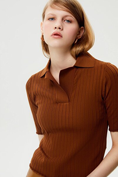 rue Μπλούζα με γιακά από πλεκτό ύφασμα