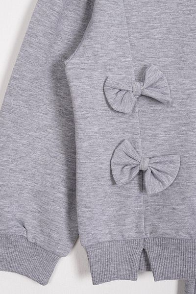 zepkids Gray Melange Color Girl's Tracksuit Set with Bow on the Front