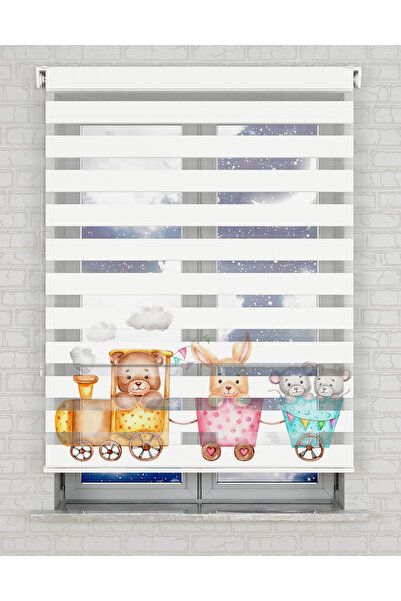 Bright Cover Πολύχρωμο τρένο και χαριτωμένα ζώα με στάμπα ζέβρας - Κουρτίνα γ...