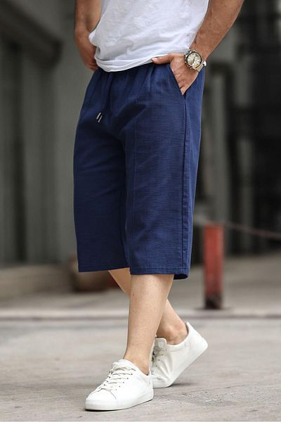 Madmext Marineblaue Capri-Shorts aus Leinen für Herren 6538