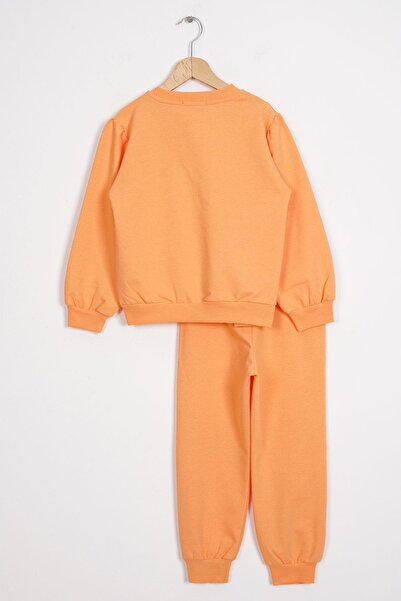 zepkids Orange Color Girl's Tracksuit Set with Bow Front