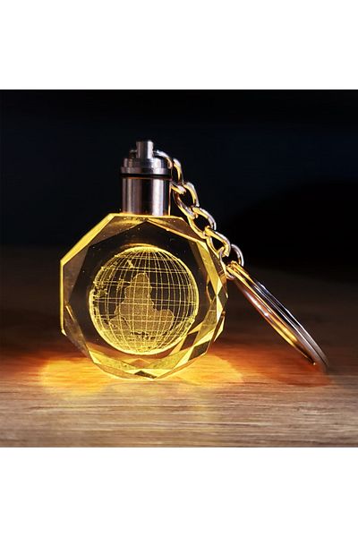 SARFEX Led Lighted Crystal Keychain World Color Changing Stylish Design Gift