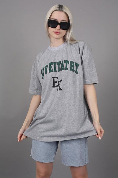 Madmext Dámské šedé oversize tričko s potiskem Mg1318
