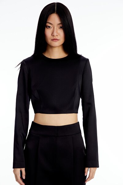 rue Crop Μαύρη Σατέν Μπλούζα