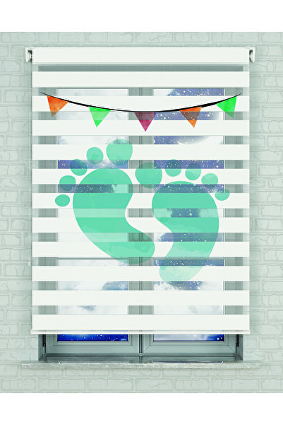 AD Home Κουρτίνα ζέβρα με στάμπα μπλε αποτυπώματος ποδιού - Κουρτίνα για αγορ...