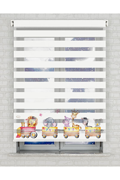 AD Home Tren ve Sevimli Hayvanlar Baskılı Zebra Perde - Gece Gündüz - Bebek O...