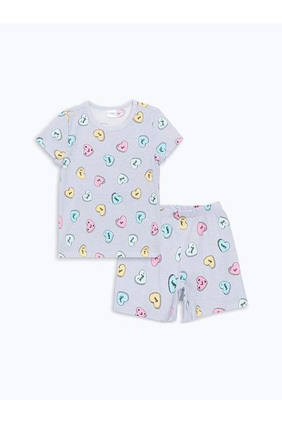 LC Waikiki Set de pijamale pentru fete cu imprimeu LCW Kids Crewneck cu pantaloni scurți