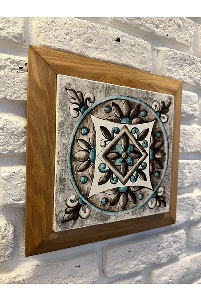 woodhomeworks Панел за картина от естествен камък и мрамор с плътна рамка 26x26 см, спираловиден, античен