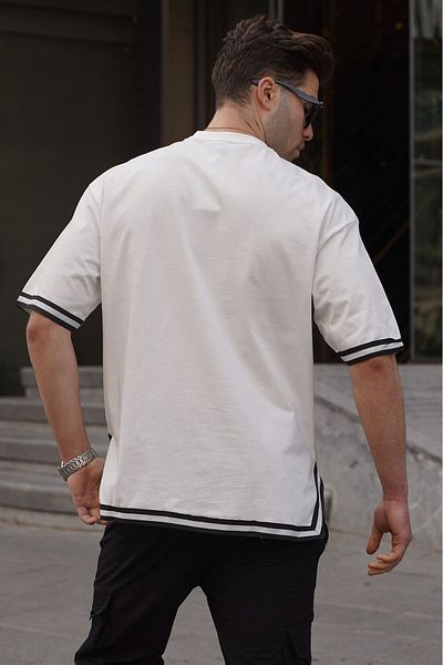 Madmext Pruhované tričko Ecru Crew Neck Neck 6097